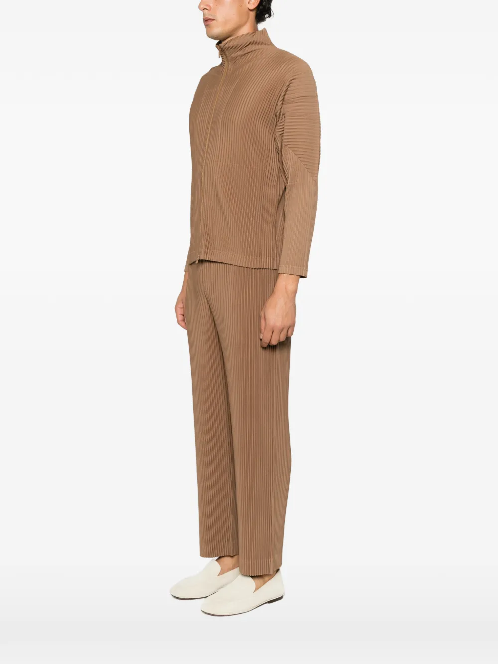 Homme Plissé Issey Miyake pleated high-neck jacket Bruin