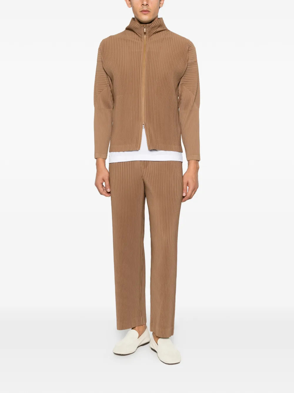 Homme Plissé Issey Miyake pleated high-neck jacket Bruin