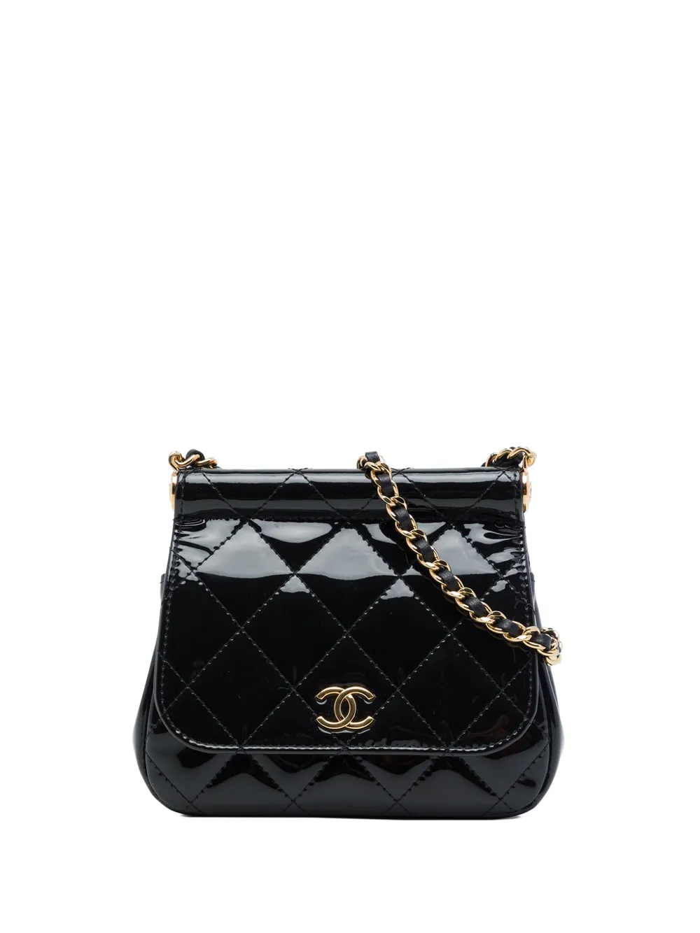 CHANEL Pre-Owned 2021-2026 CC Quilted Patent Frame Flap Clutch with Chain crossbody bag - Black