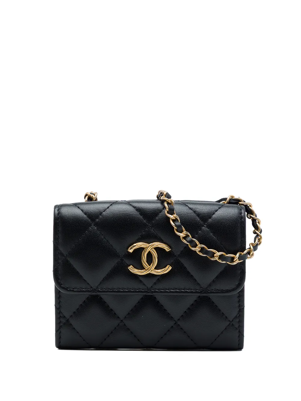 CHANEL Pre-Owned 2020 CC Quilted Lambskin Card Holder with Padded Chain Strap crossbody bag - Schwarz