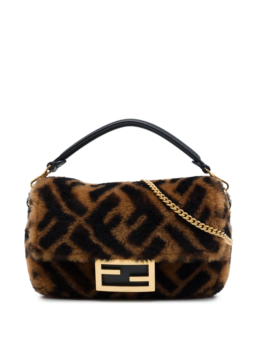 Fendi Pre-Owned 2010-2026 Mini Zucca Shearling Chain Baguette satchel - Braun
