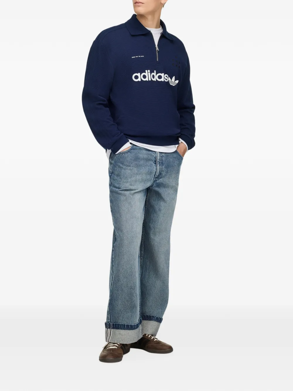 Song For The Mute x Adidas logo-embroidered zip-up polo shirt Blauw
