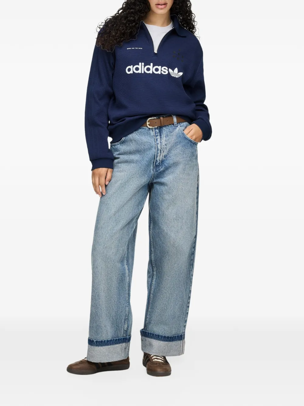 Song For The Mute x Adidas logo-embroidered zip-up polo shirt Blauw