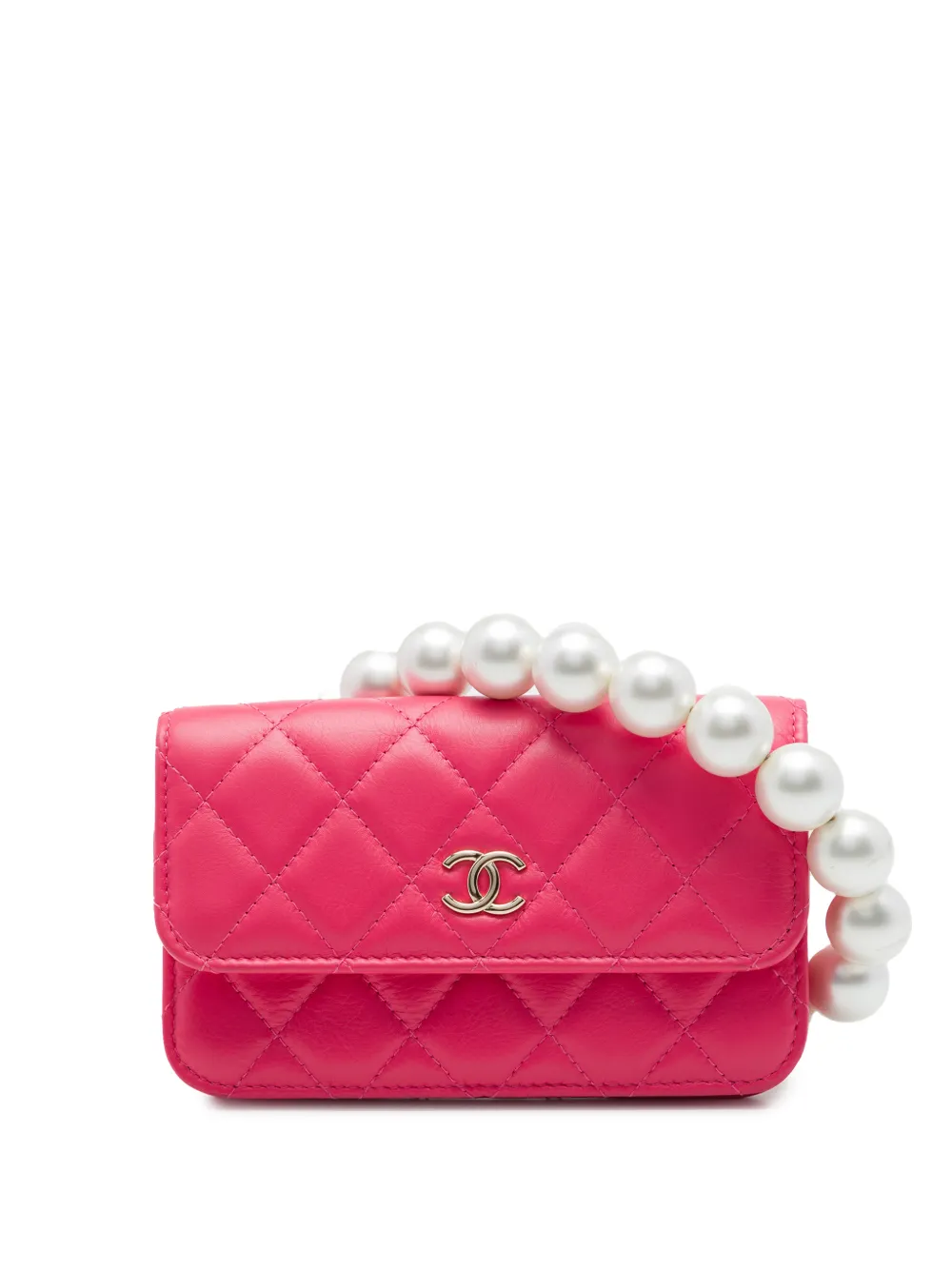 CHANEL Pre-Owned 2020 Quilted Lambskin Maxi Pearls Clutch With Chain crossbody bag - Pink