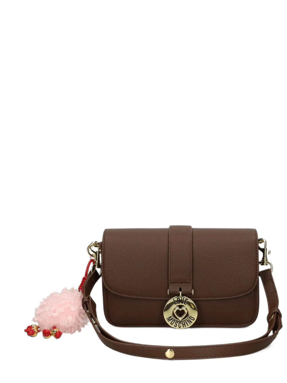 Love Moschino logo-plaque pompom-detail crossbody bag - Marrone