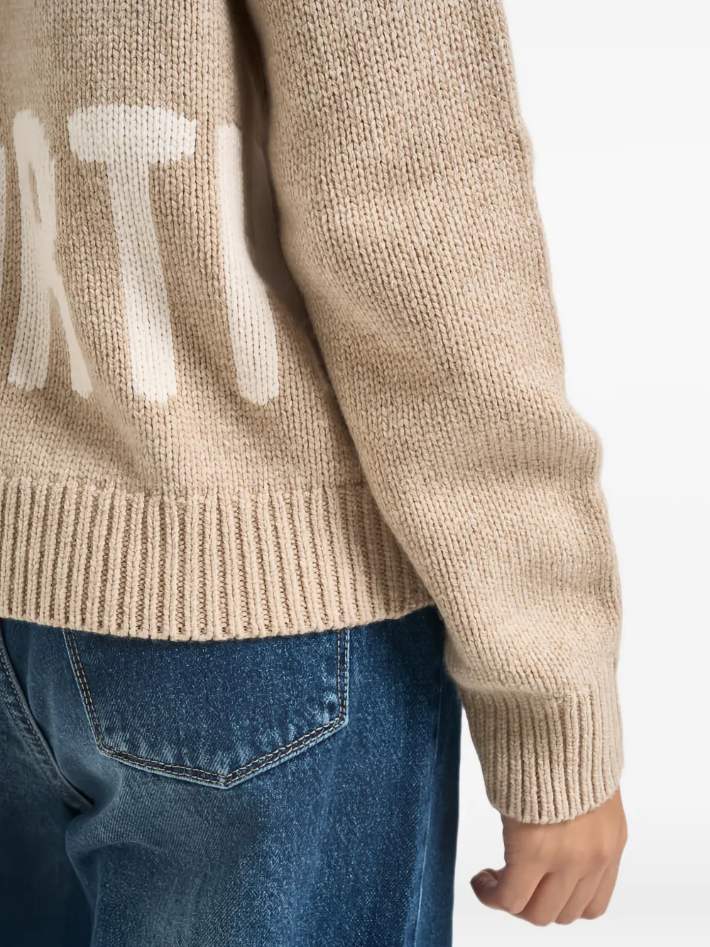 MC2 Saint Barth beige Kyla wool-knit hoodie with St. Barth intarsia