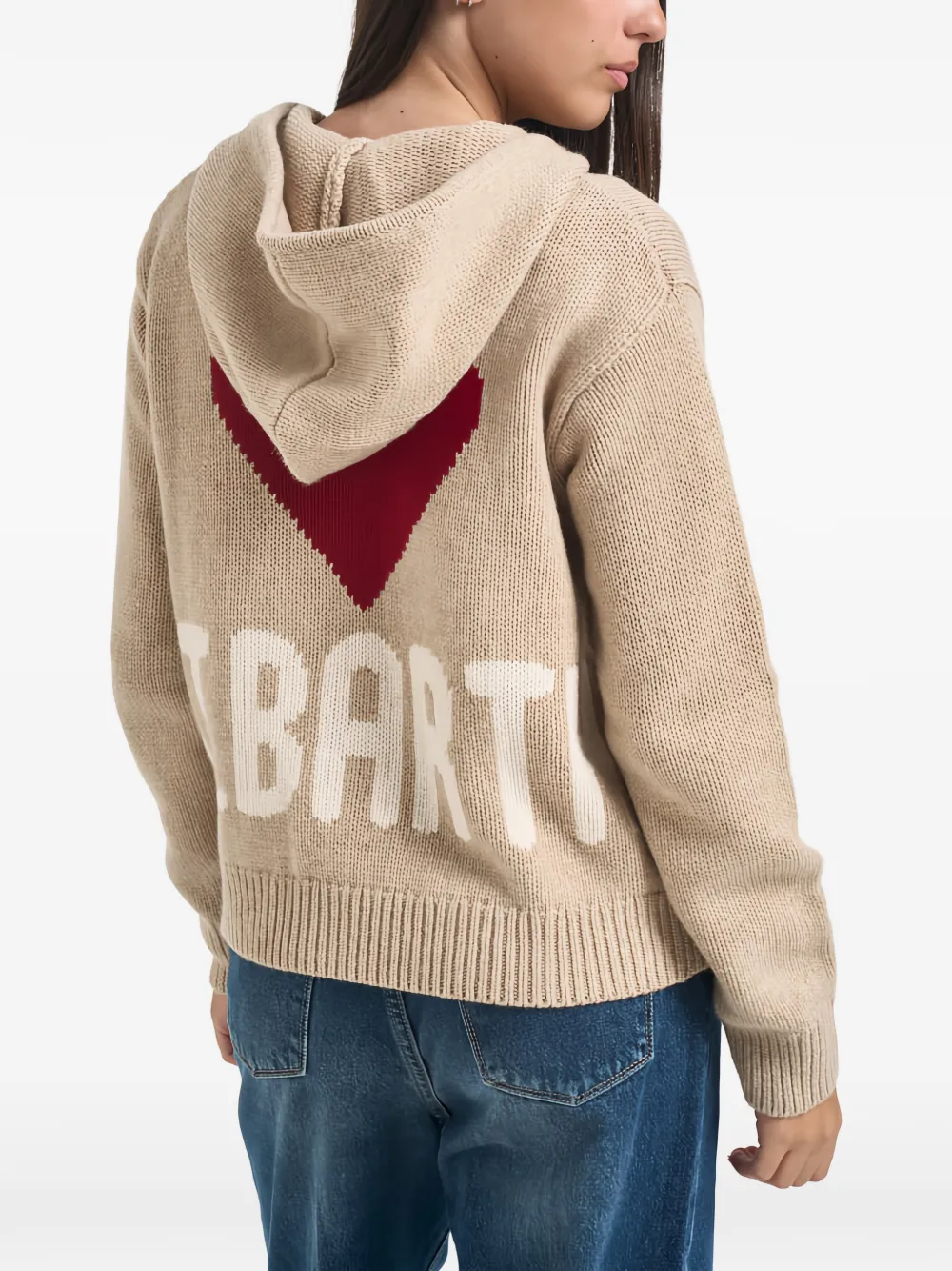 MC2 Saint Barth beige Kyla wool-knit hoodie with St. Barth intarsia