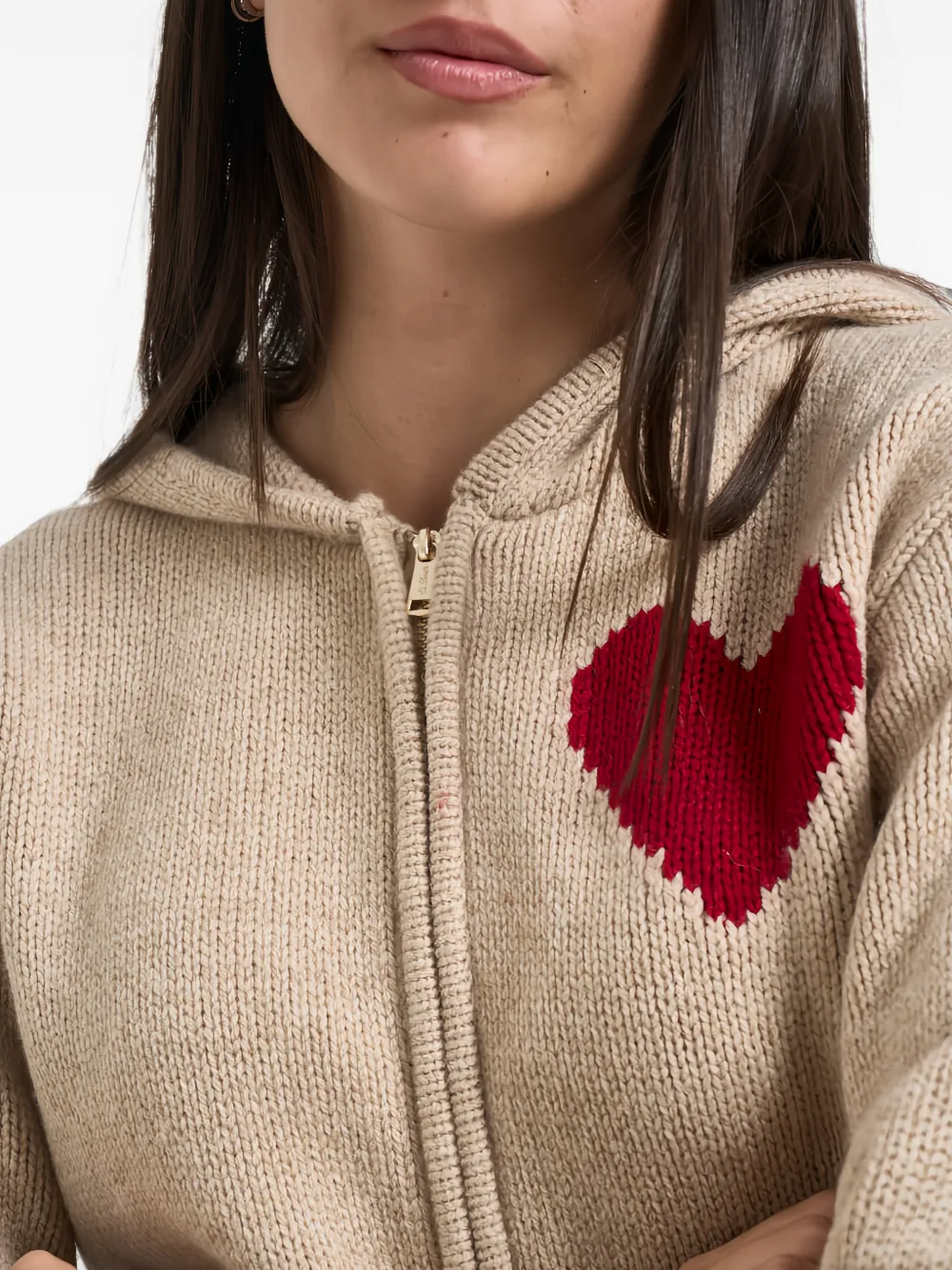 MC2 Saint Barth beige Kyla wool-knit hoodie with St. Barth intarsia