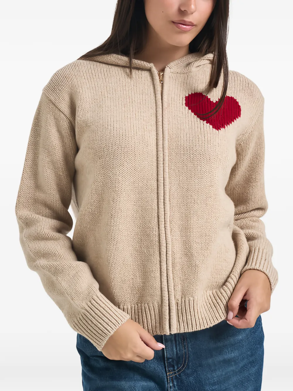 MC2 Saint Barth beige Kyla wool-knit hoodie with St. Barth intarsia