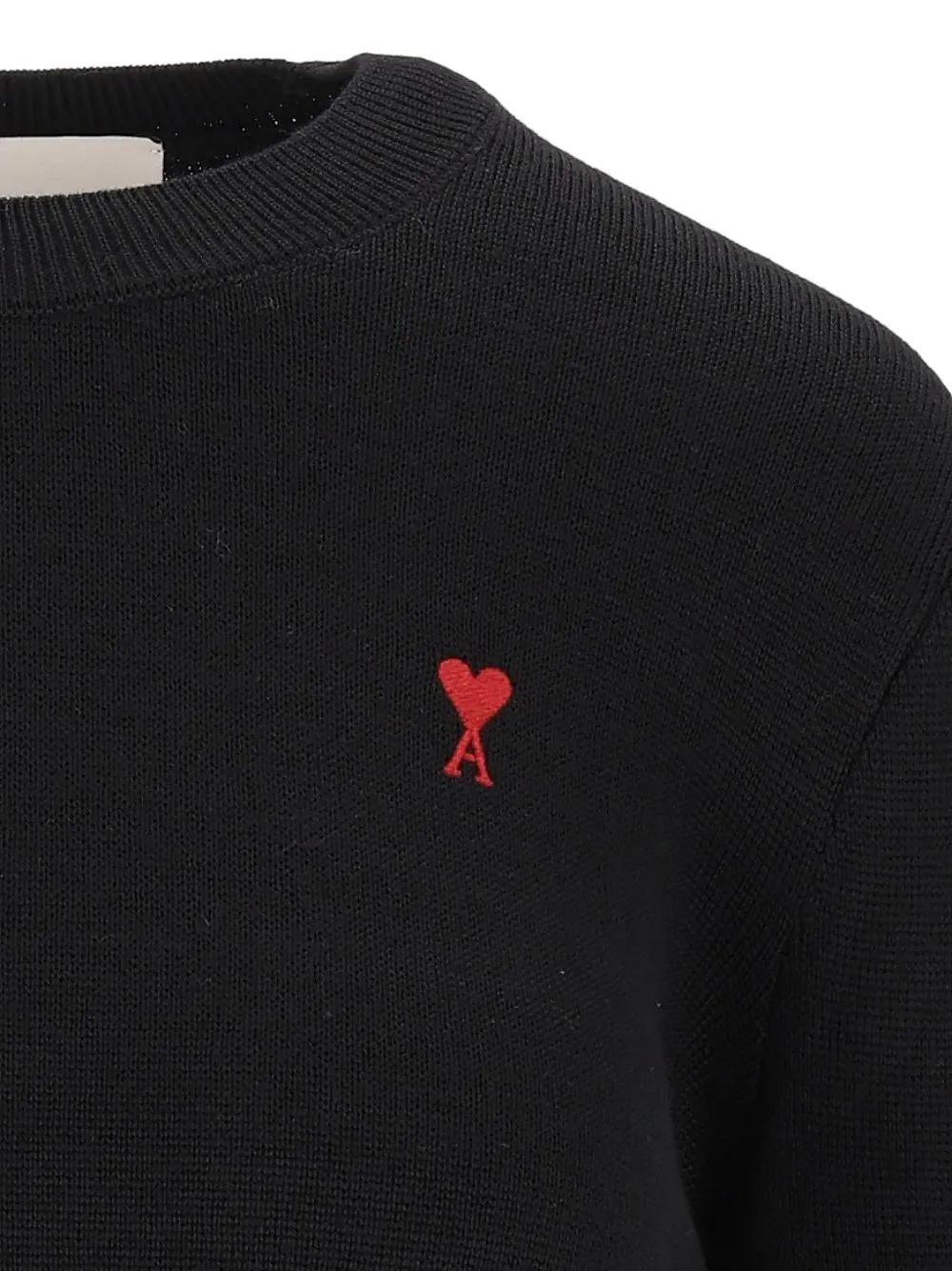 AMI Paris black crewneck wool sweater with Ami De Coeur Zwart