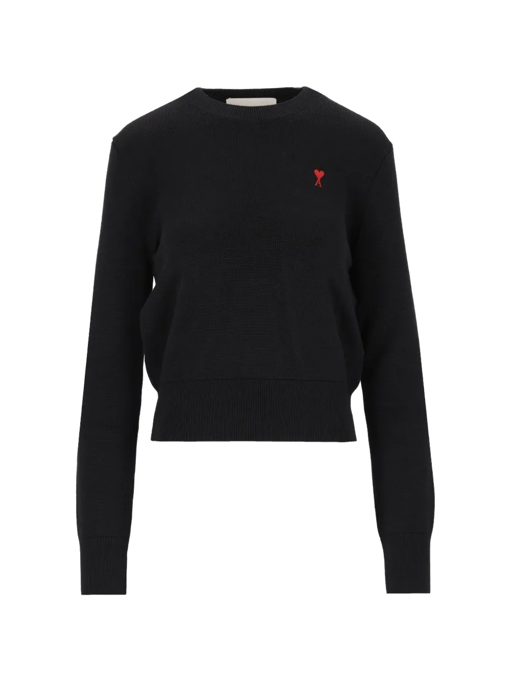 AMI Paris black crewneck wool sweater with Ami De Coeur Zwart