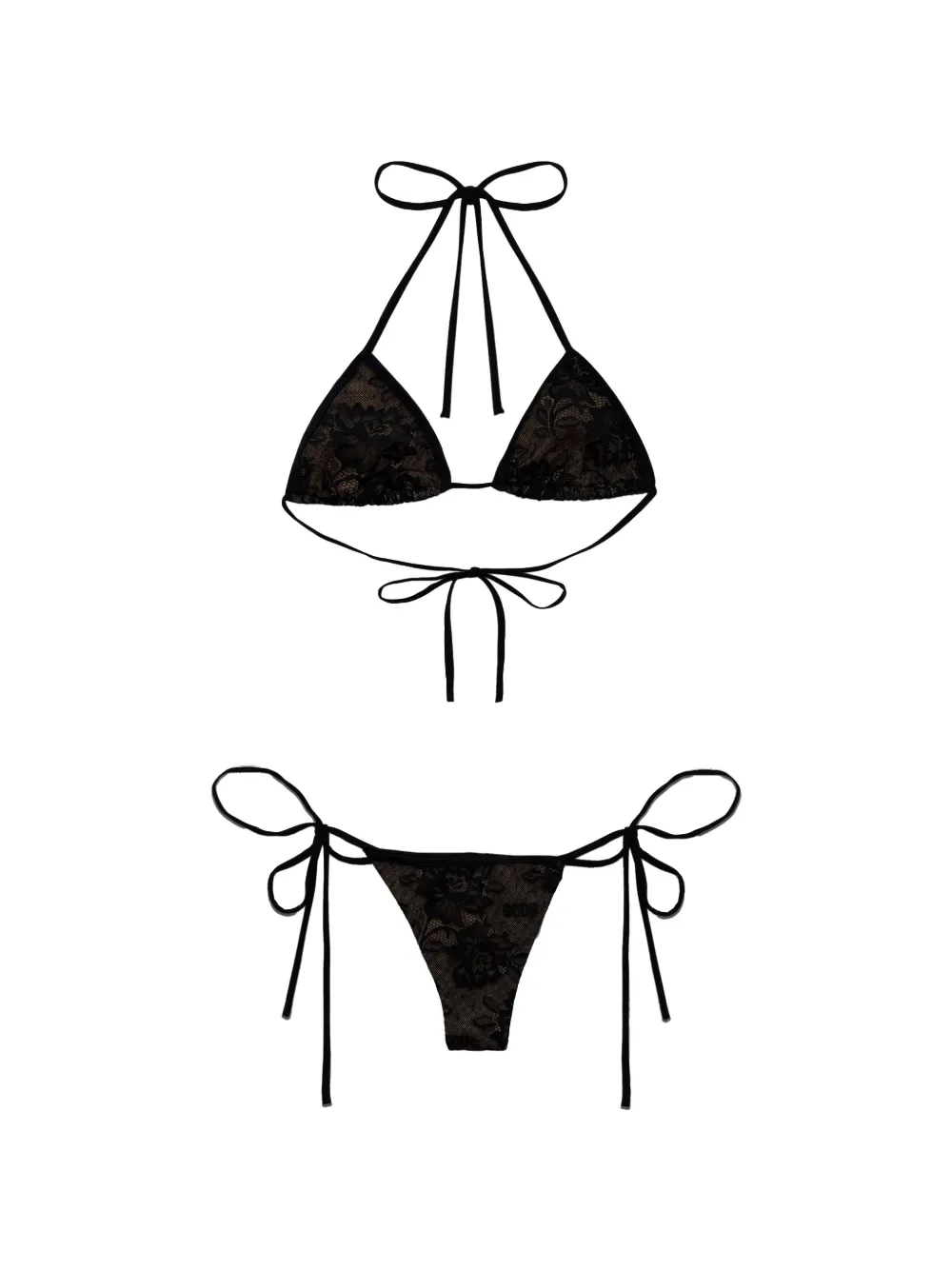 GCDS lace-trim triangle bikini Zwart