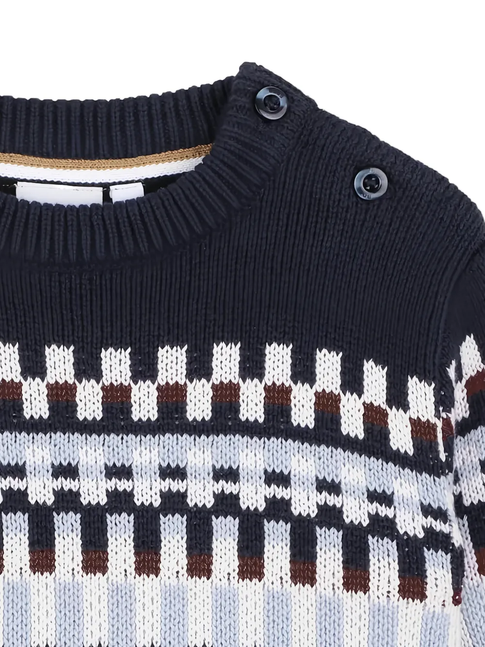 BOSS Kidswear Fair Isle button-fastening sweater Blauw
