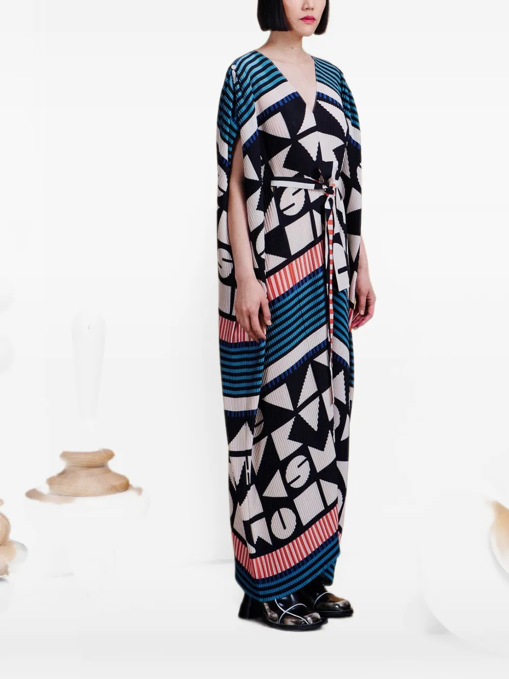 Henrik Vibskov Cherry Plisse maxi-dress met geometrisch patroon Zwart