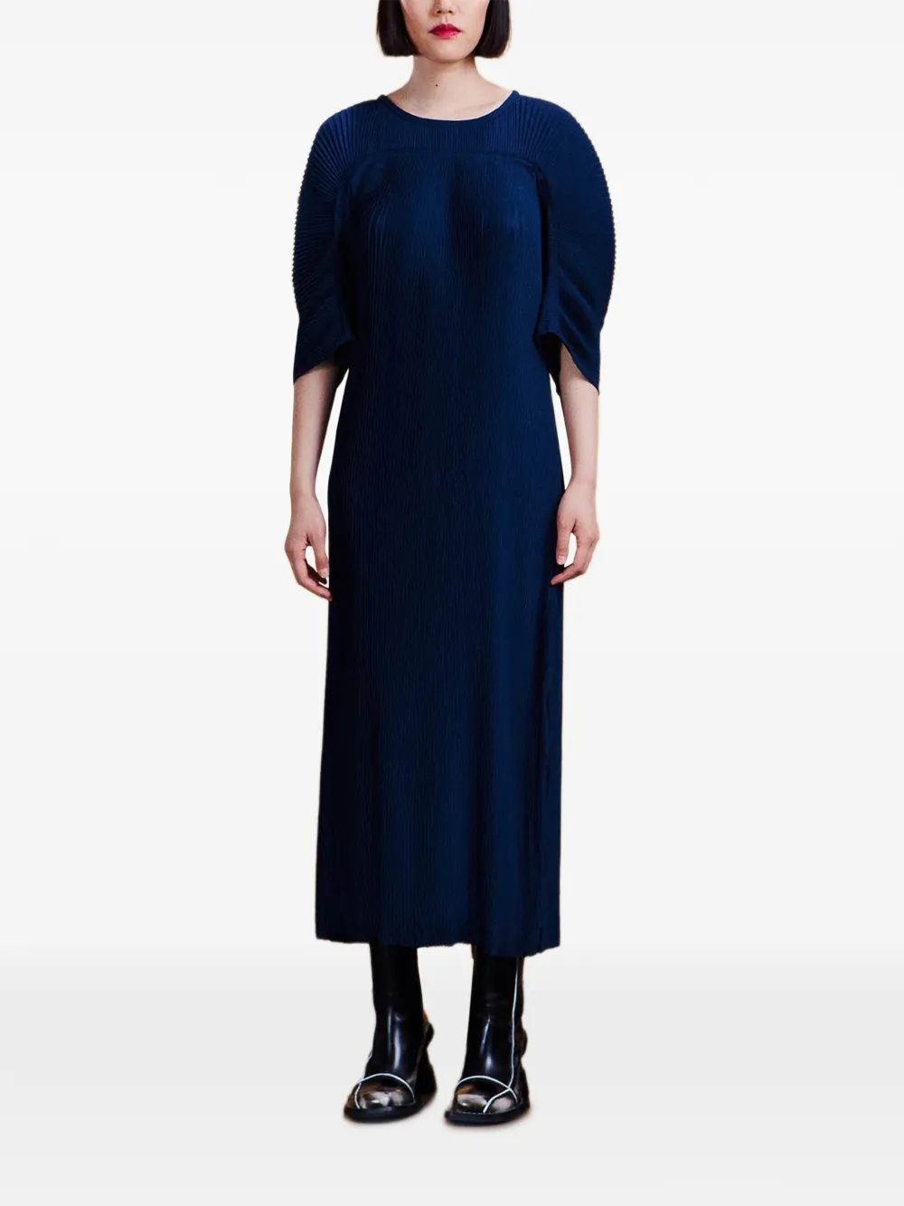Henrik Vibskov Lupu Plisse midi-jurk met sculpturale mouwen Blauw