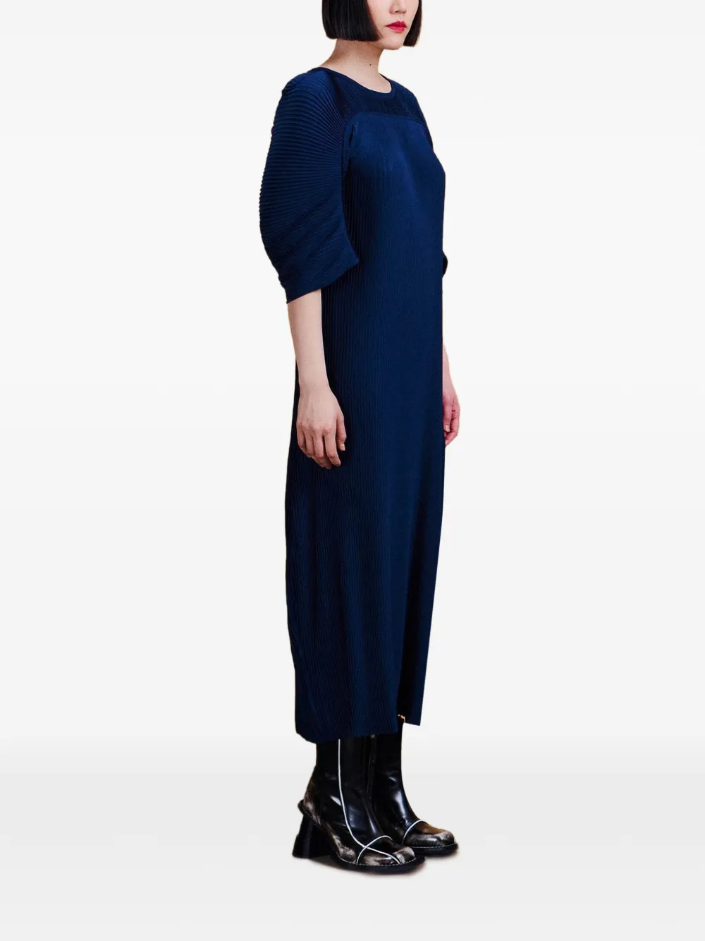 Henrik Vibskov Lupu Plisse midi-jurk met sculpturale mouwen Blauw