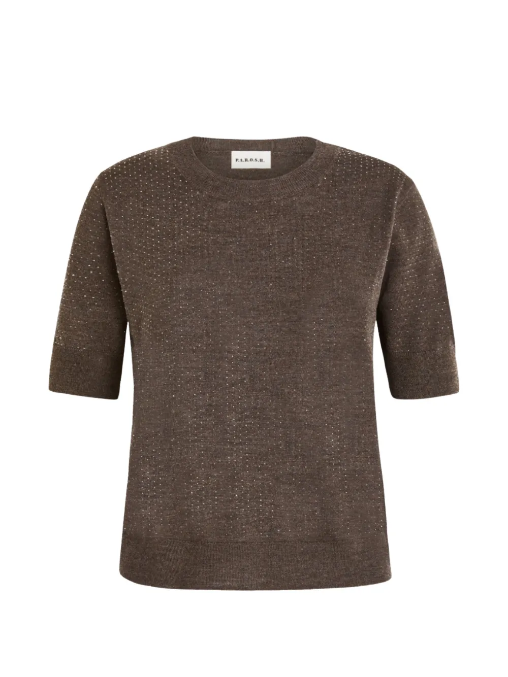 P.A.R.O.S.H. strass-embellished short-sleeve sweater - Marrone