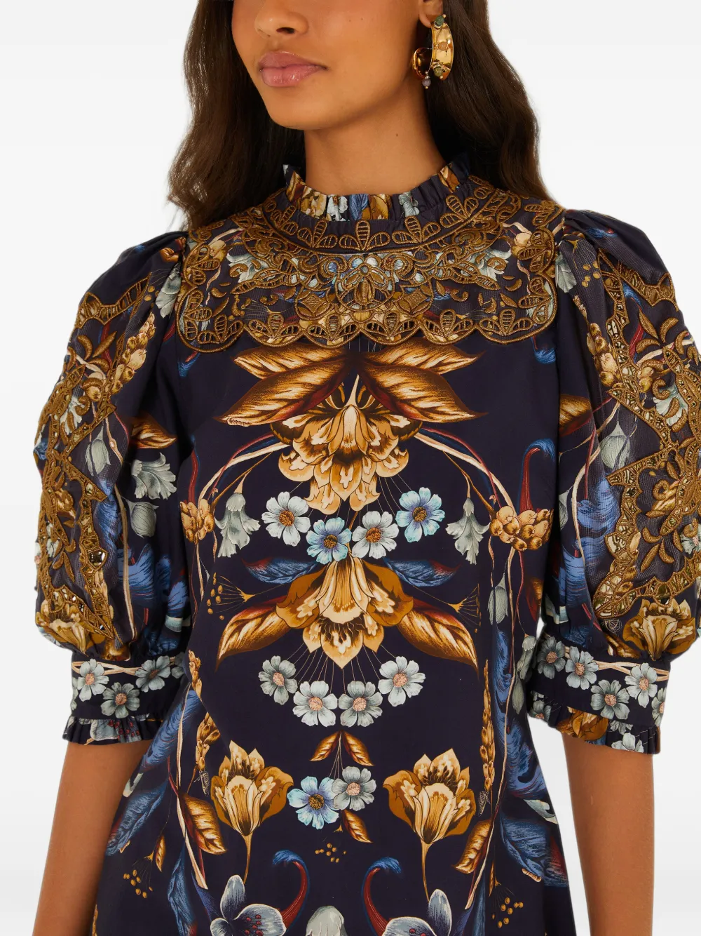 FARM Rio Golden Nature mini-jurk met borduurwerk Blauw