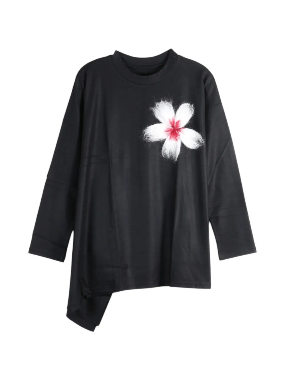Yohji Yamamoto Milled asymmetrische trui met bloemen-applicatie Zwart