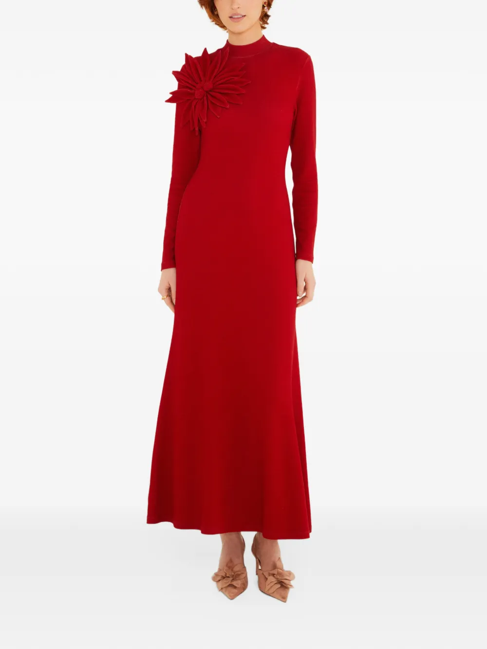 FARM Rio long-sleeve flowe maxi dress Rood