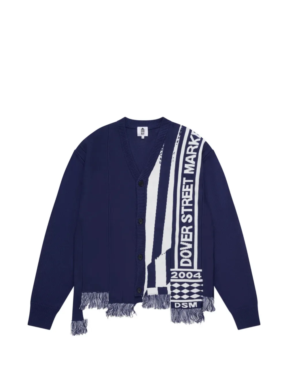 Dover Street Market fringe-trim intarsia-knit cardigan - Blau