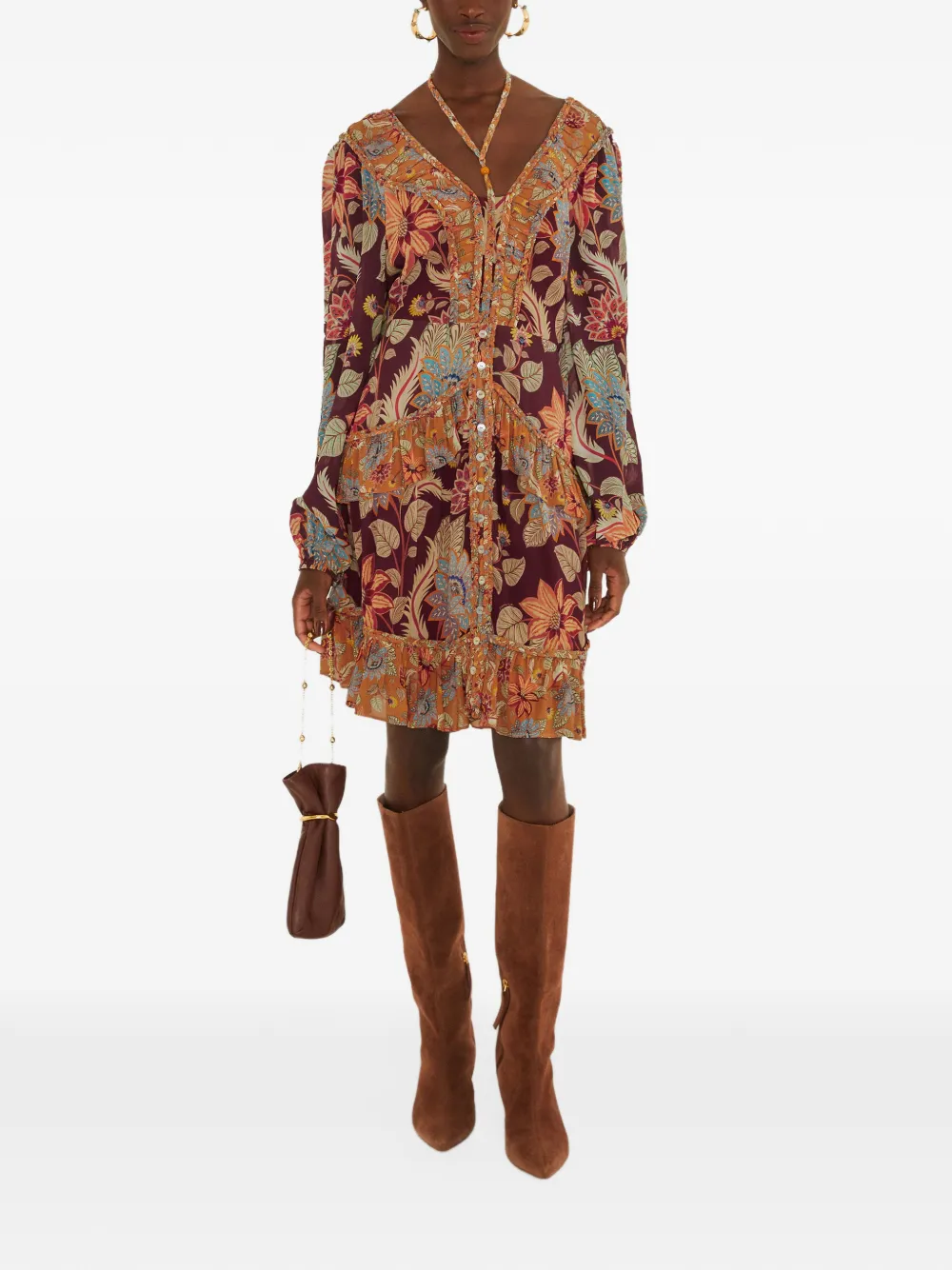 FARM Rio Delhi floral mixed mini dress Paars