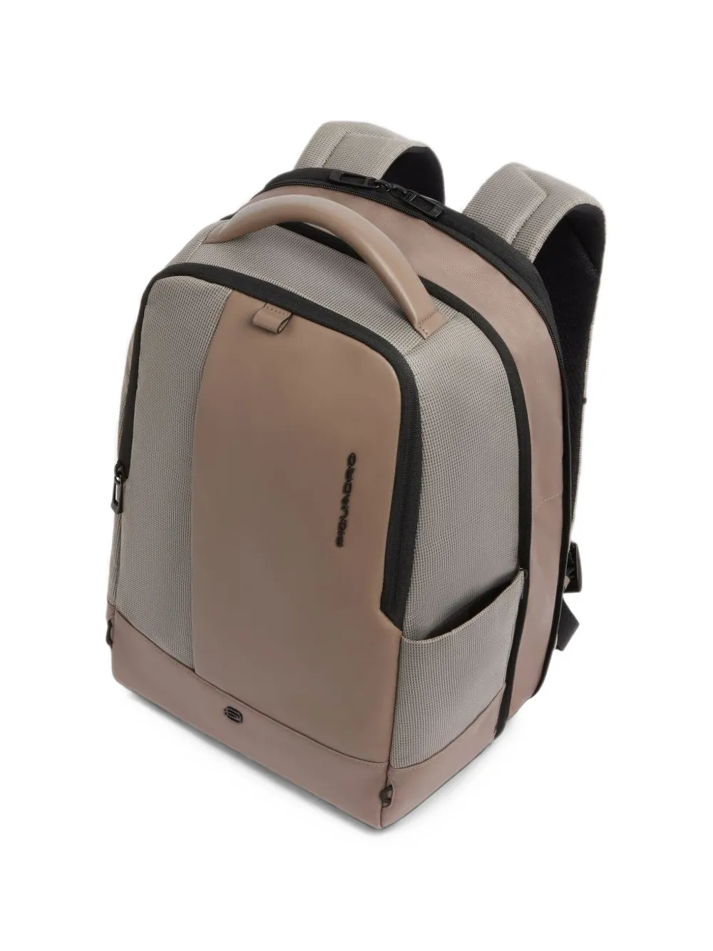 PIQUADRO Sling logo-plaque panelled backpack Beige