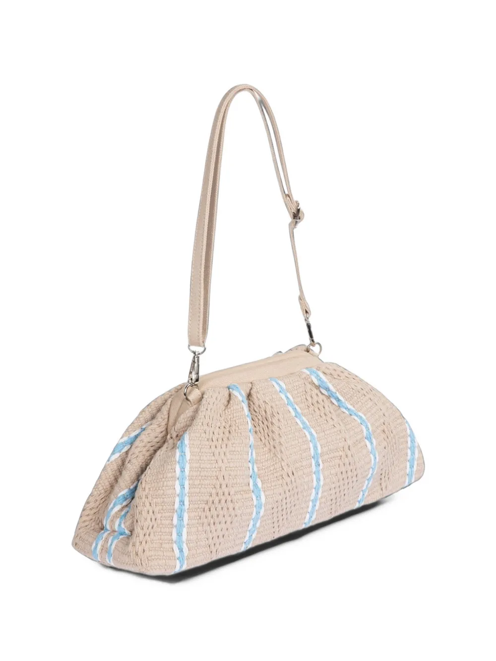 Gaëlle Paris maxi logo-embroidered striped cotton clutch bag Beige