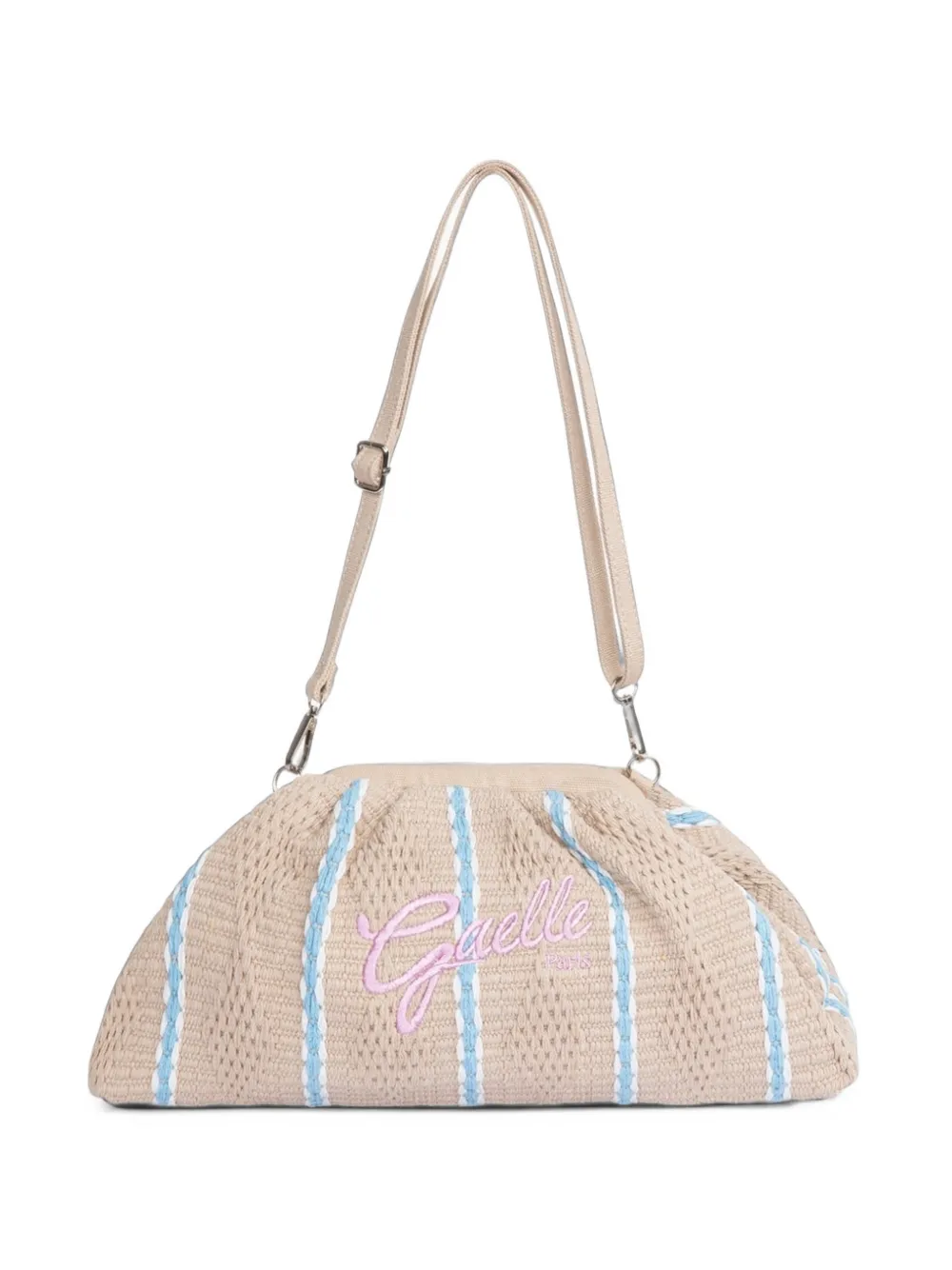 Gaëlle Paris maxi logo-embroidered striped cotton clutch bag - Toni neutri