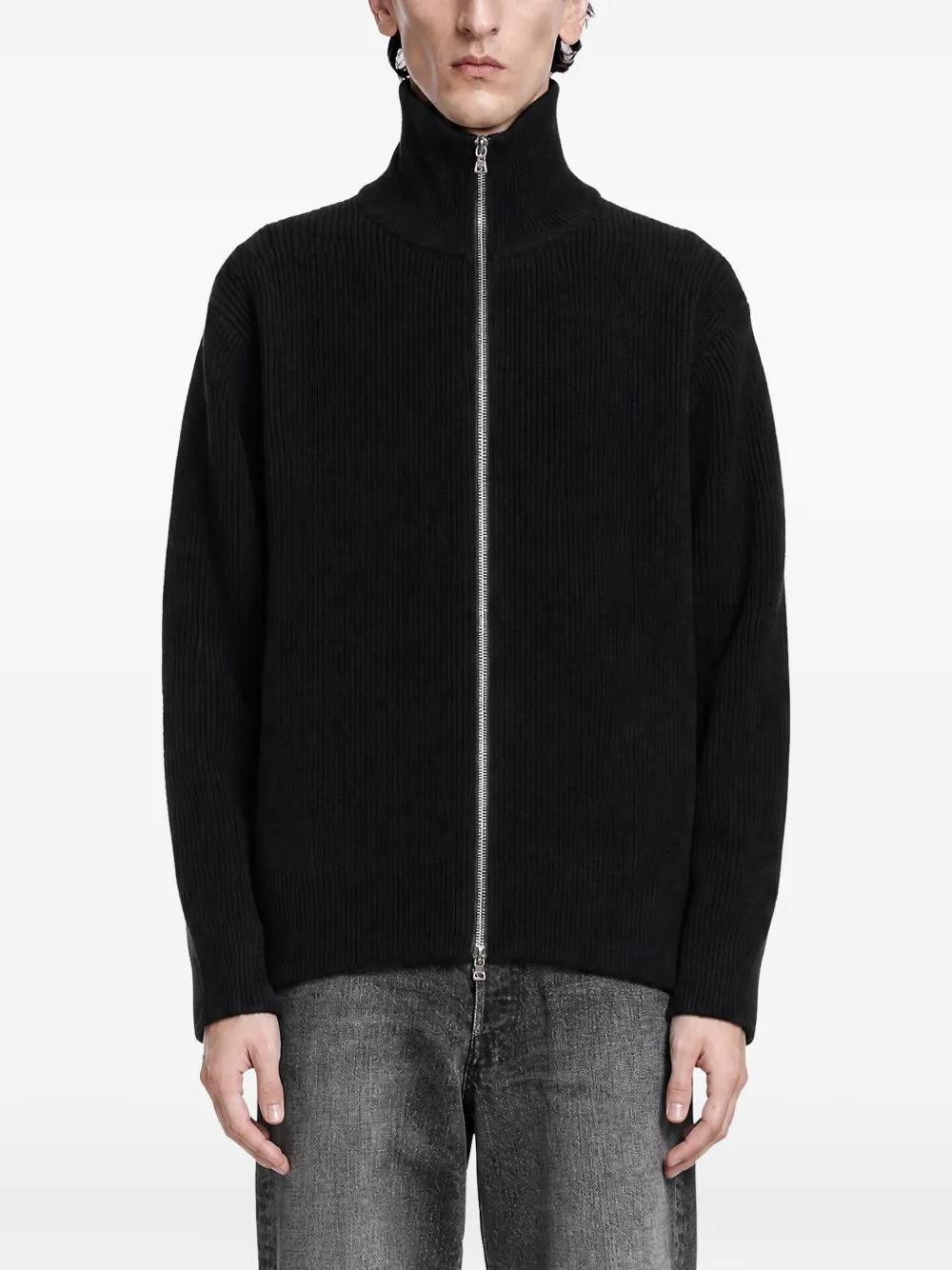 STEIN ribbed-knit zip-up cardigan - Nero