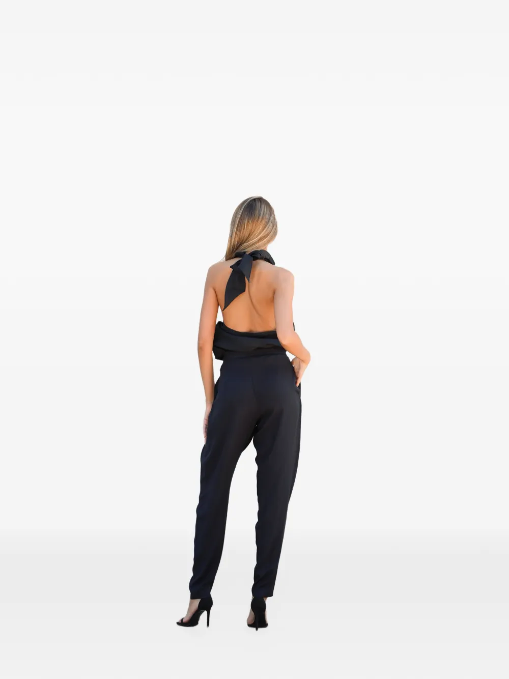 Tessitura Broek met toelopende pijpen en knopen Zwart
