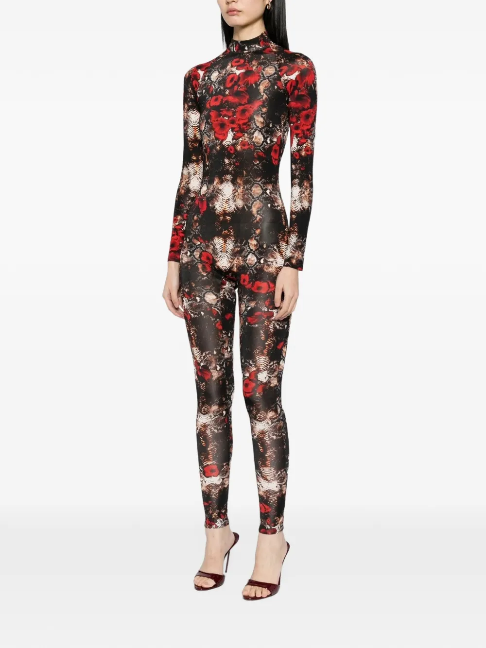 Tessitura Snake Poppies Printed Jumpsuit In Black