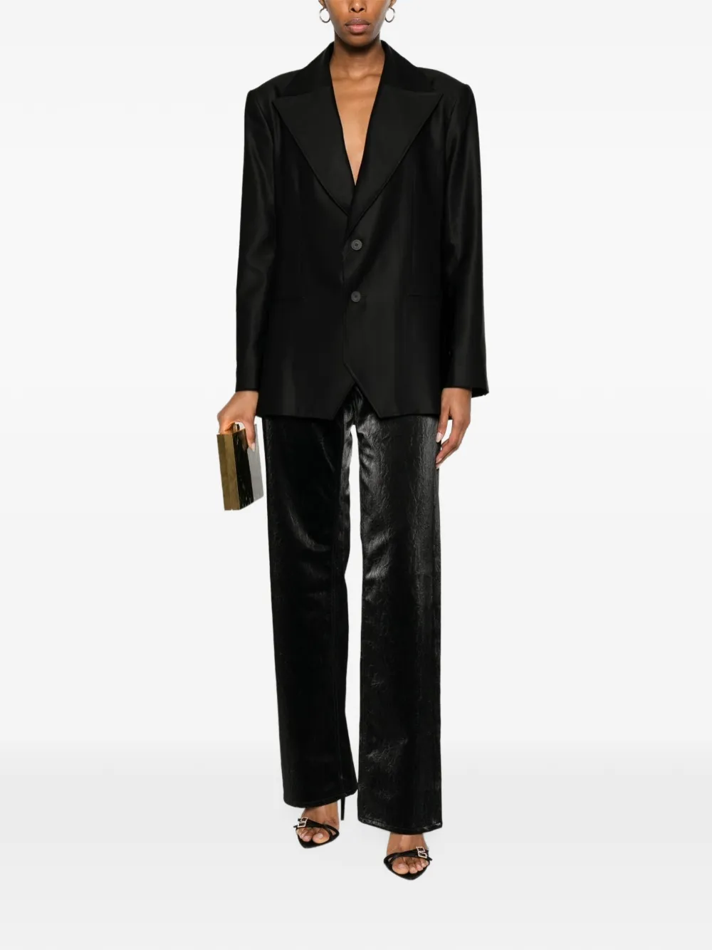 Tessitura Croc leren broek Zwart
