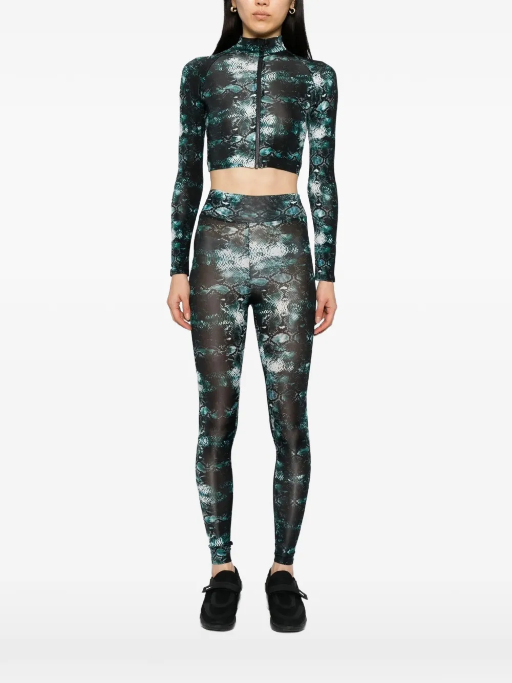 Tessitura Emerald Snakeskin-print Cropped Performance Jacket In Black