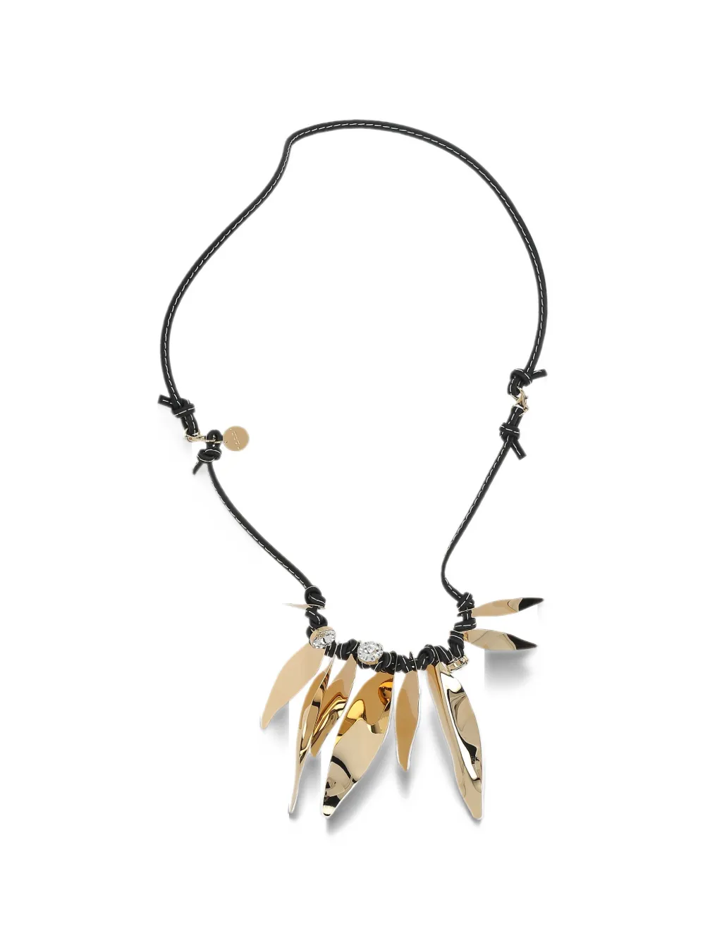 Marni leaf-pendant leather-strap necklace - Oro