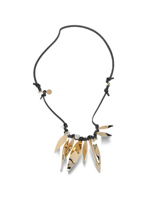 Marni leaf-pendant leather-strap necklace