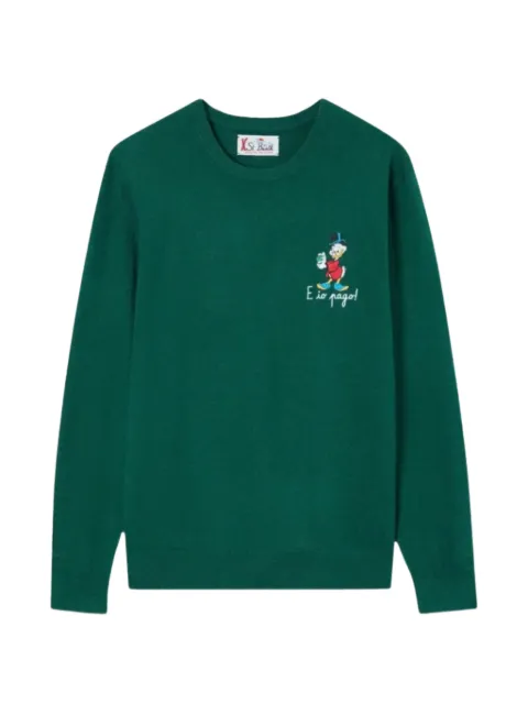 MC2 Saint Barth green Heron light-wool and cashmere-blend crew-neck with Scrooge Mcduck embroidery | special edition sweater