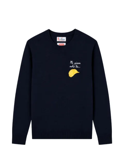 MC2 Saint Barth navy blue Heron light wool and cashmere blend crewneck with Amica Chips embroidery | Special edition
