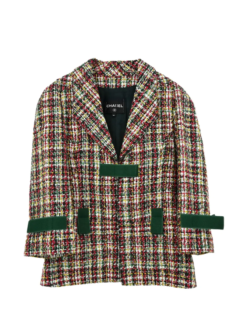 Pre-owned Chanel 2017 Touch-strap Tweed Blazer In Green