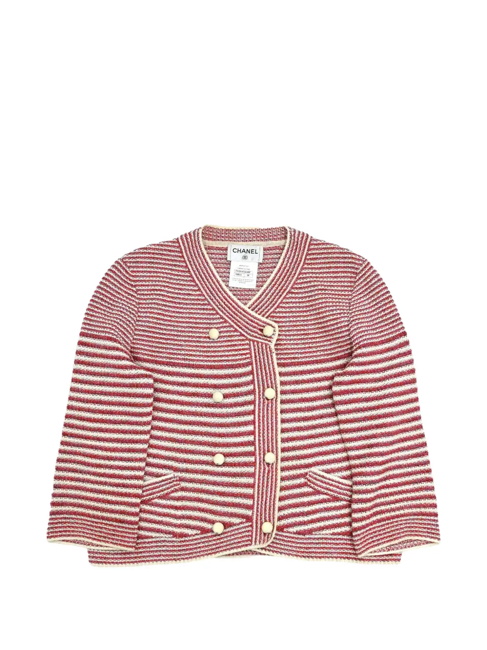 Pre-owned Chanel 2015 Striped Cardigan In Red