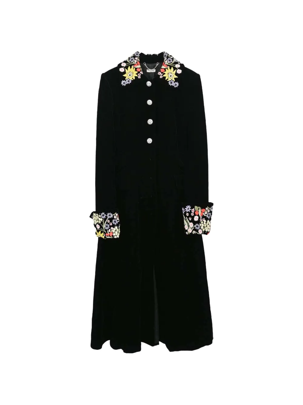 Miu Miu Pre-Owned 2019 embroidery rhinestone-embellished coat - Black