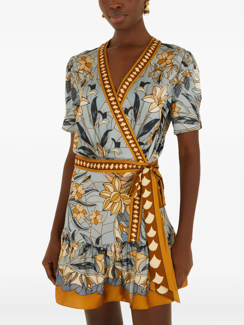 FARM Rio Stained Glass Beauty wrap mini dress Blauw