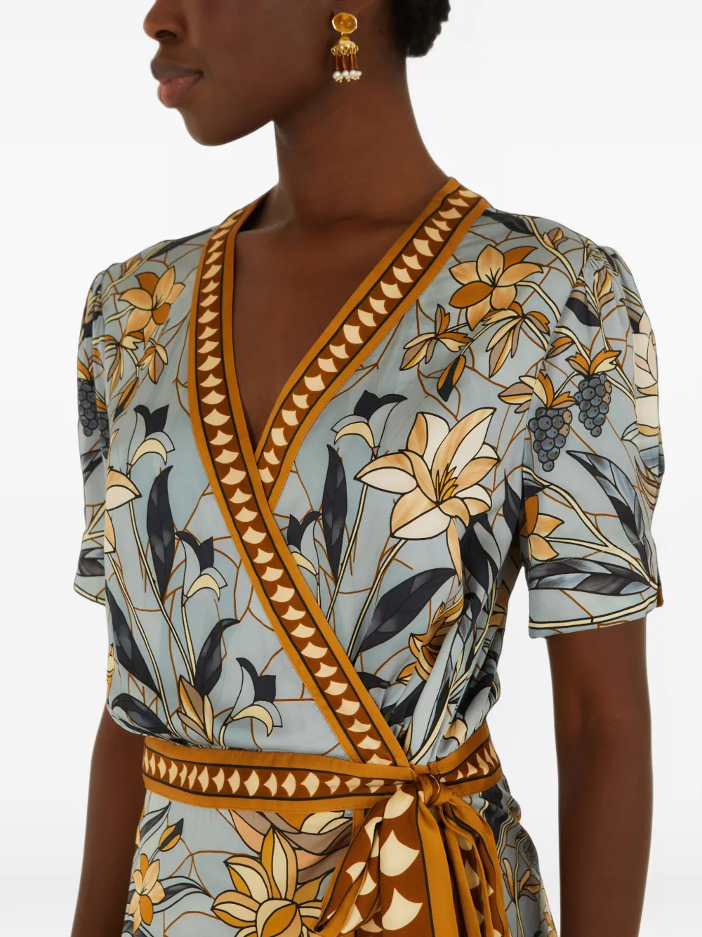 FARM Rio Stained Glass Beauty wrap mini dress Blauw