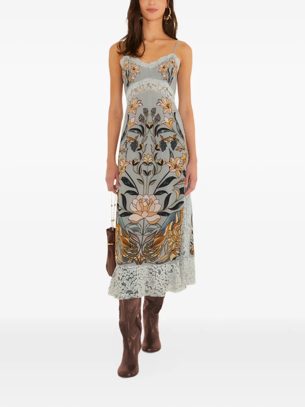 FARM Rio stained glass beauty lace slip midi dress Blauw