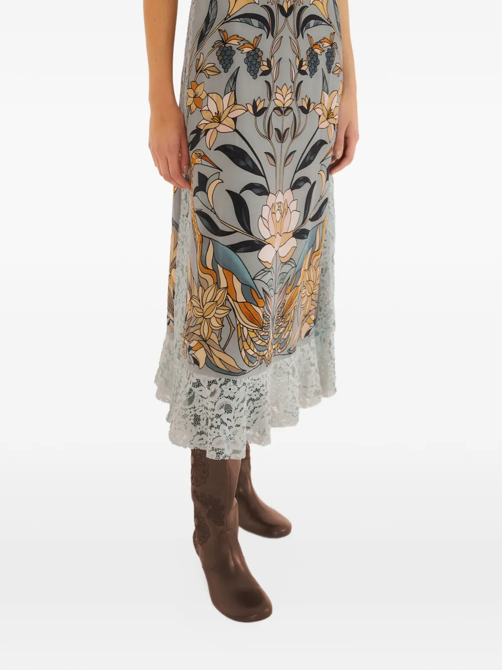 FARM Rio stained glass beauty lace slip midi dress Blauw