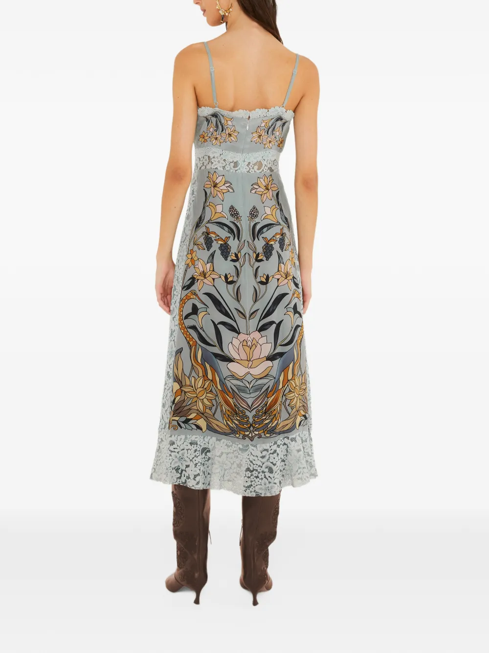 FARM Rio stained glass beauty lace slip midi dress Blauw