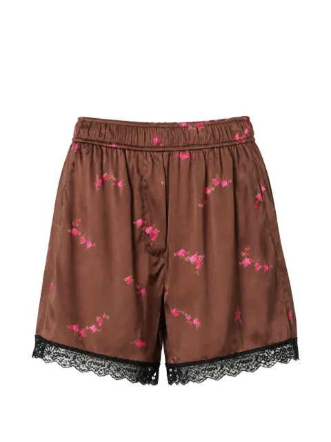 GANNI floral-print lace-trim mini shorts