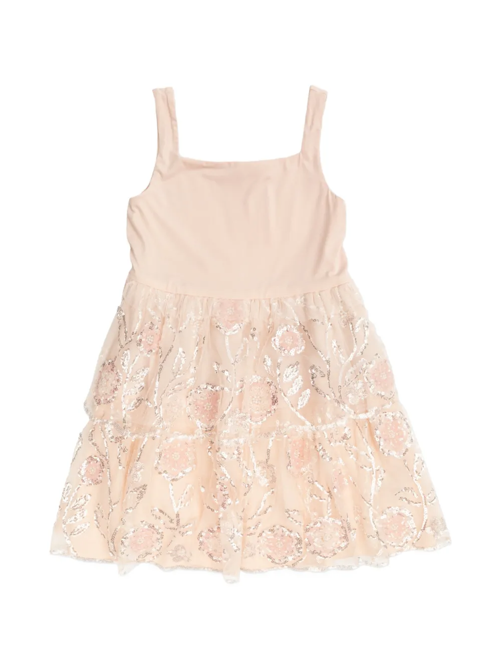 Self-Portrait Kids sequin-embellished tiered dress Beige