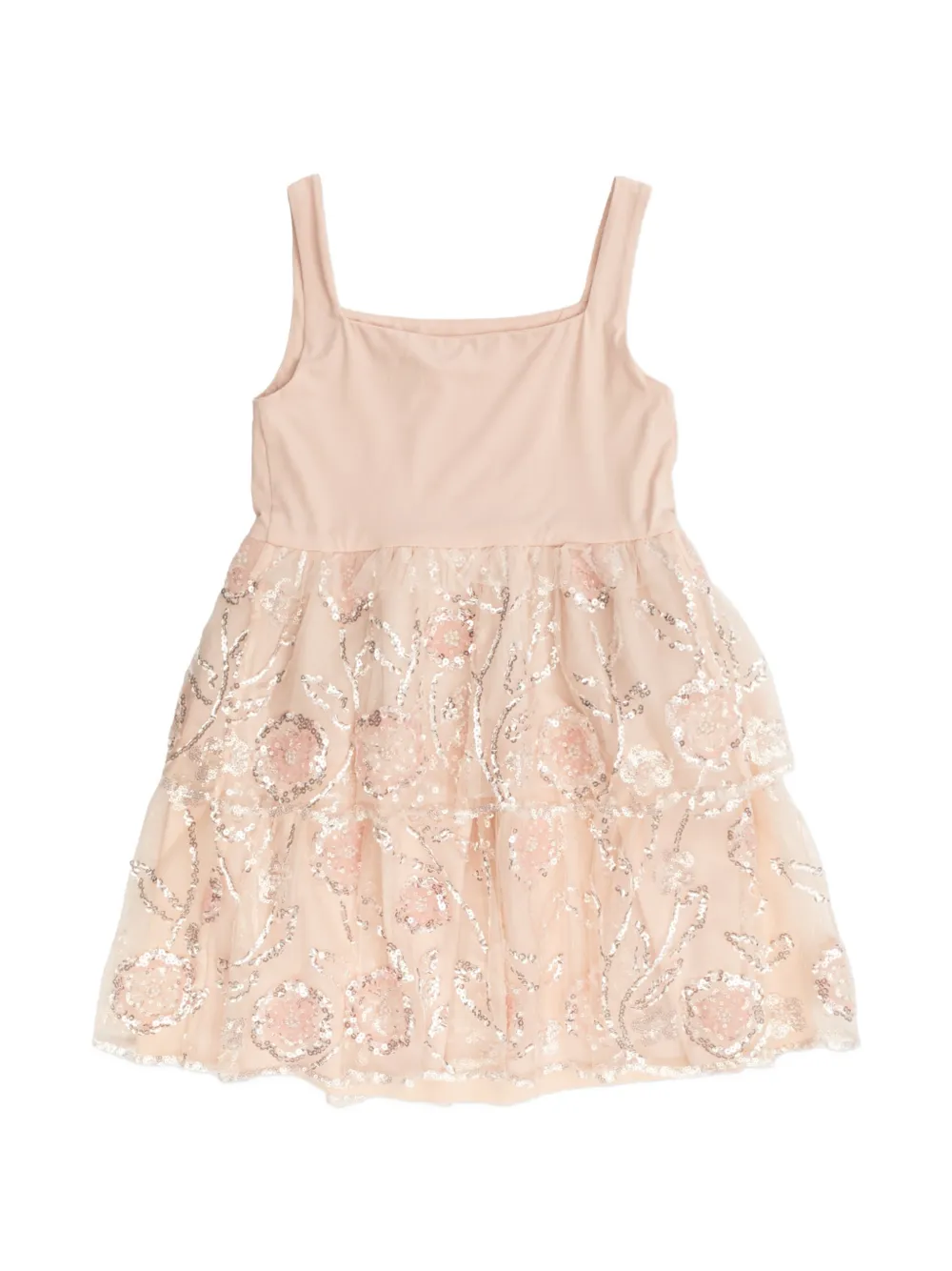 Self-Portrait Kids sequin-embellished tiered dress Beige