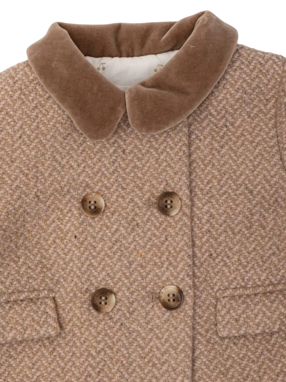 Bonpoint Mocha herringbone-pattern double-breasted coat Bruin